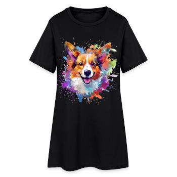 Art coloré de chien corgi gallois Pembroke - Robe T-shirt Femme - noir - Devant