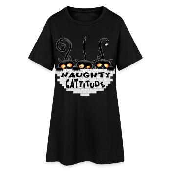 "Naughty Cattitude" Funny three Cute Black Cats  - Women’s T-Shirt Dress - black - Front