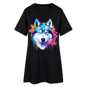Colorful Husky Dog Splash Art - Women’s T-Shirt Dress - black - Front