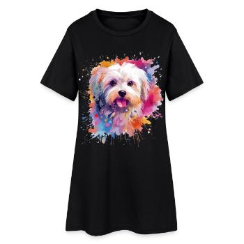 Art coloré de chiens maltais éclaboussés - Robe T-shirt Femme - noir - Devant