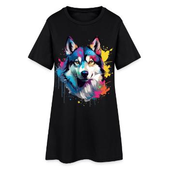 Art coloré éclaboussé de Husky de chien - Robe T-shirt Femme - noir - Devant