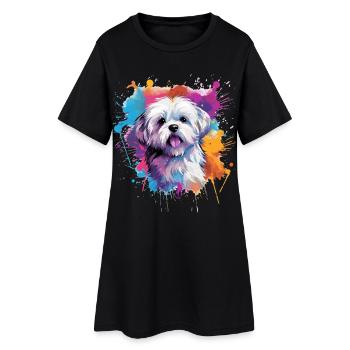 Chien maltais coloré à l’œuvre éclaboussée - Robe T-shirt Femme - noir - Devant