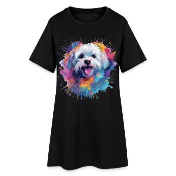 Chien maltis coloré en art éclaboussé - Robe T-shirt Femme - noir - Devant