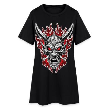 Masque Oni Enfer Portrait Rouge Noir - Robe T-shirt Femme - noir - Devant