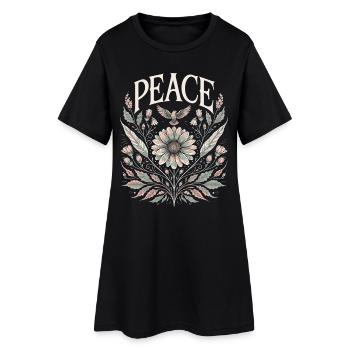 Paix Vintage Décor Floral Design Pastel - Robe T-shirt Femme - noir - Devant