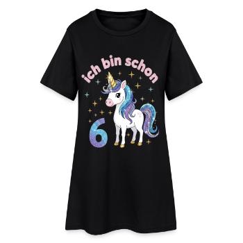 6. Geburtstag Einhorn Mädchen Ich bin schon 6 - Frauen T-Shirt-Kleid - Schwarz - Vorne