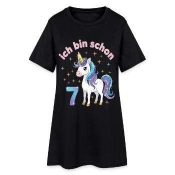 7. Geburtstag Einhorn Mädchen Ich bin schon 7 - Frauen T-Shirt-Kleid - Schwarz - Vorne