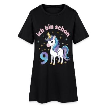 9. Geburtstag Einhorn Mädchen Ich bin schon 9 - Frauen T-Shirt-Kleid - Schwarz - Vorne