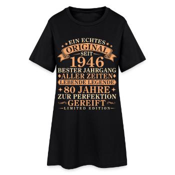 Echtes Original seit 1946 – 80. Geburtstag - Frauen T-Shirt-Kleid - Schwarz - Vorne