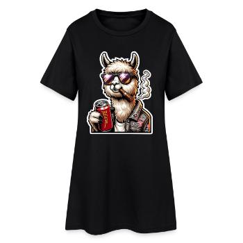 Alpaka Party Bier  - Frauen T-Shirt-Kleid - Schwarz - Vorne