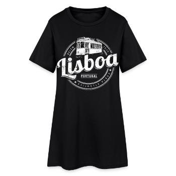 Lisbonne, Portugal avec un souvenir vintage rétro de tramway - Robe T-shirt Femme - noir - Devant