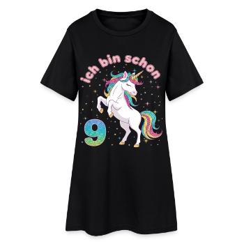 9. Geburtstag Einhorn Mädchen Ich bin schon 9 - Frauen T-Shirt-Kleid - Schwarz - Vorne