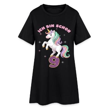 9. Geburtstag Einhorn Mädchen Ich bin schon 9 - Frauen T-Shirt-Kleid - Schwarz - Vorne