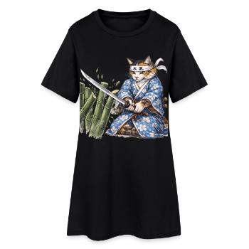 Samurai Cat with Katana – Japanese Ukiyo-e Style - Women’s T-Shirt Dress - black - Front