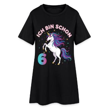 6. Geburtstag Einhorn Mädchen Ich bin schon 6 - Frauen T-Shirt-Kleid - Schwarz - Vorne