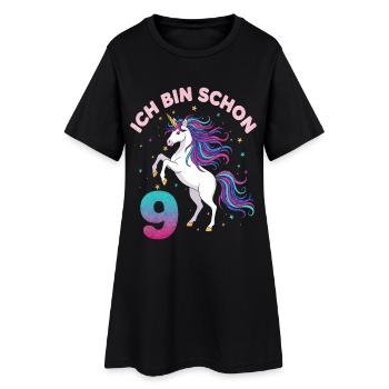 9. Geburtstag Einhorn Mädchen Ich bin schon 9 - Frauen T-Shirt-Kleid - Schwarz - Vorne