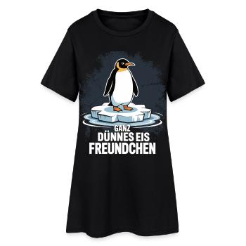 Ganz Dünnes Eis Freundchen Pinguin Lustig Shirt - Frauen T-Shirt-Kleid - Schwarz - Vorne