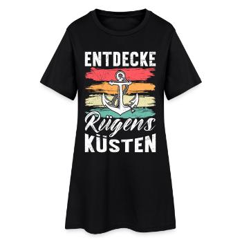 Insel Rügen ENTDECKE RÜGENS KÜSTEN Retro Lustig - Frauen T-Shirt-Kleid - Schwarz - Vorne