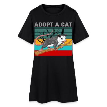 Vintage-Opossum-Shirt – Retro Adopt A Cat - Frauen T-Shirt-Kleid - Schwarz - Vorne
