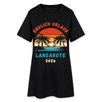 Lanzarote Urlaub 2026 Kanaren Reise Outfit - Frauen T-Shirt-Kleid - Schwarz - Vorne