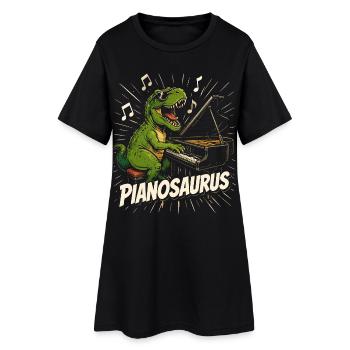 Dinosaure pianiste amusant - Robe T-shirt Femme - noir - Devant