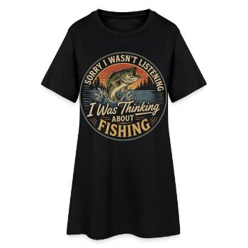 Je ne t'écoutais pas, je pensais à la pêche - Robe T-shirt Femme - noir - Devant
