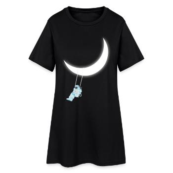 Astronaute se balançant sur le rêve spatial du croissant de lune - Robe T-shirt Femme - noir - Devant