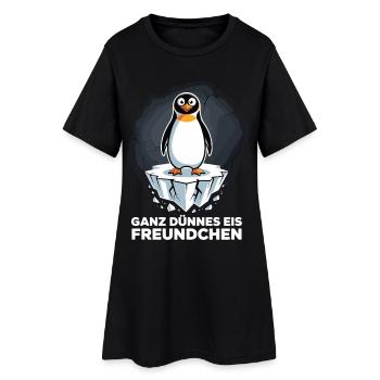 Ganz Dünnes Eis Freundchen Pinguin Shirt - Frauen T-Shirt-Kleid - Schwarz - Vorne