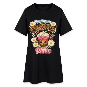 Kaffee Panik Leoparden Glanz Koffein - Frauen T-Shirt-Kleid - Schwarz - Vorne