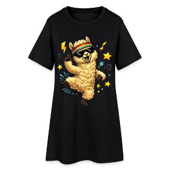 Alpaga dansante avec lunettes de soleil et rythmes - Robe T-shirt Femme - noir - Devant