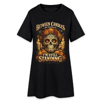 Dia de Los Muertos Entre Bougies et Soucis - Robe T-shirt Femme - noir - Devant