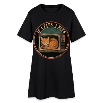 Chat Mignon Rétro TV If I Fits I Sits - Women’s T-Shirt Dress - black - Front
