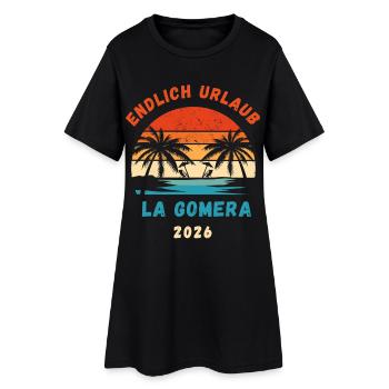 La Gomera Urlaub 2026 Kanaren Reise Outfit - Frauen T-Shirt-Kleid - Schwarz - Vorne