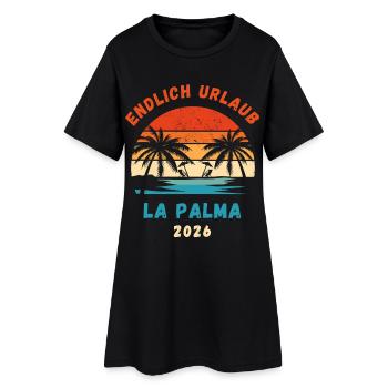 La Palma Urlaub 2026 Kanaren Reise Outfit - Frauen T-Shirt-Kleid - Schwarz - Vorne