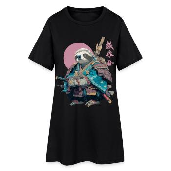 Faultier-Samurai in blauer Rüstung - Frauen T-Shirt-Kleid - Schwarz - Vorne