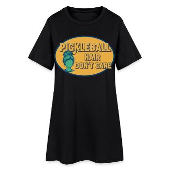 Pickleball Cheveux S’en Fiche, Joueur Drôle Amour - Robe T-shirt Femme - noir - Devant