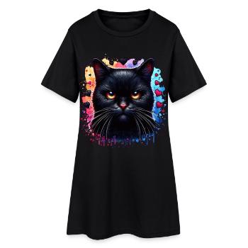 Chat noir - Robe T-shirt Femme - noir - Devant