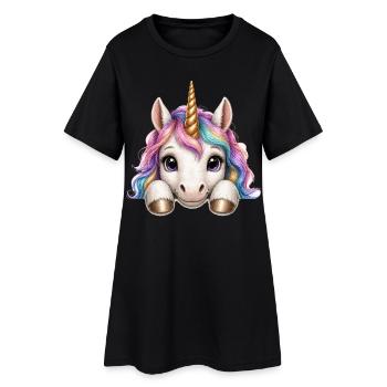 Licorne à crinière arc-en-ciel - Robe T-shirt Femme - noir - Devant