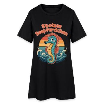 Stolzes Seepferdchen Schwimmen Retro Design - Frauen T-Shirt-Kleid - Schwarz - Vorne