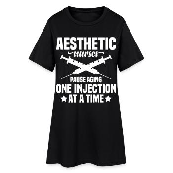 Ästhetisch-Krankenschwester-Injektor-Alter-Botox-Händler - Frauen T-Shirt-Kleid - Schwarz - Vorne