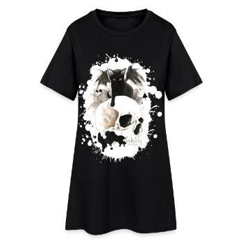 Chat sorcier sur un crâne - Robe T-shirt Femme - noir - Devant