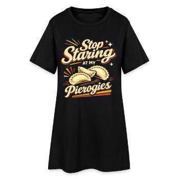 Stop Staring At My Pierogies - Retro Design - Women’s T-Shirt Dress - black - Front