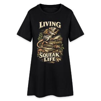 Farbratte Fancy Rat Hausratte Living Squeak Life - Frauen T-Shirt-Kleid - Schwarz - Vorne