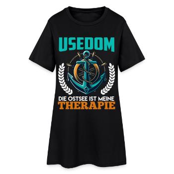 Ostsee Urlaub USEDOM DIE OSTSEE IST MEINE THERAPIE - Frauen T-Shirt-Kleid - Schwarz - Vorne