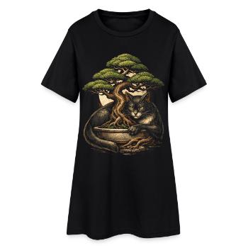 Bonsaï avec chat - Robe T-shirt Femme - noir - Devant