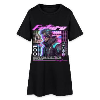 Cycliste Cyberpunk Néon - Robe T-shirt Femme - noir - Devant