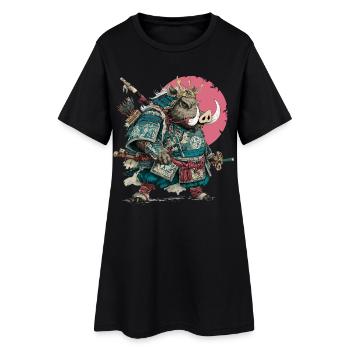 Wildschwein-Samurai in türkisfarbener Rüstung - Frauen T-Shirt-Kleid - Schwarz - Vorne