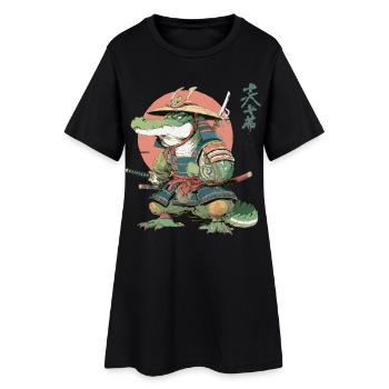 Samurai-Alligator in Sonnenuntergangsrüstung - Frauen T-Shirt-Kleid - Schwarz - Vorne