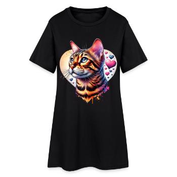 leopard cat - Women’s T-Shirt Dress - black - Front