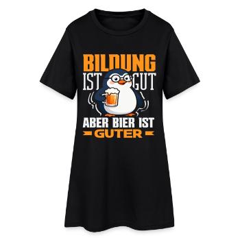 Bildung ist gut Bier ist guter Pinguin - Frauen T-Shirt-Kleid - Schwarz - Vorne